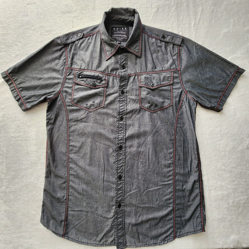 Noize Button Up Shirt Mens Large Gray Short Sleeve Contrast Stitch Utility‎ Gorp